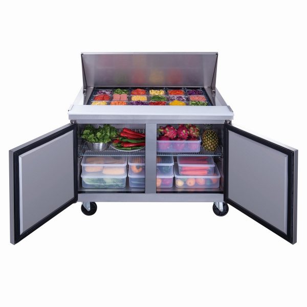 DSP48-18M-S2 2-Door Commercial Food Prep Table Refrigerator in Stainless Steel with Mega Top - Image 4