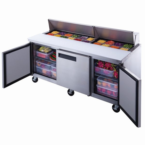 DSP72-18-S3 3-Door Commercial Food Prep Table Refrigerator in Stainless Steel - Image 4