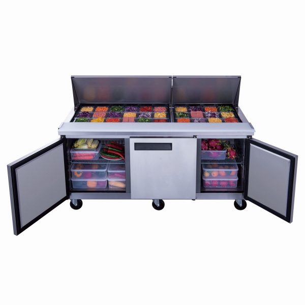 DSP72-30M-S3 3-Door Commercial Food Prep Table Refrigerator in Stainless Steel with Mega Top - Image 2
