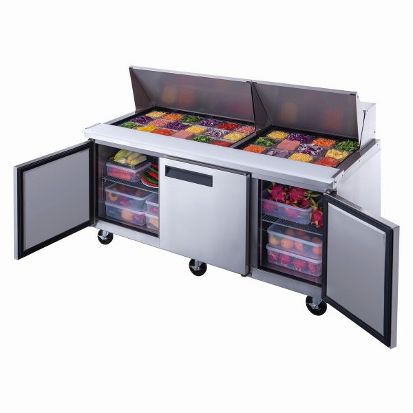 DSP72-30M-S3 3-Door Commercial Food Prep Table Refrigerator in Stainless Steel with Mega Top - Image 3