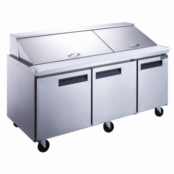 DSP72-30M-S3 3-Door Commercial Food Prep Table Refrigerator in Stainless Steel with Mega Top - Image 4